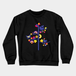 Retro birds on a tree illustration Crewneck Sweatshirt